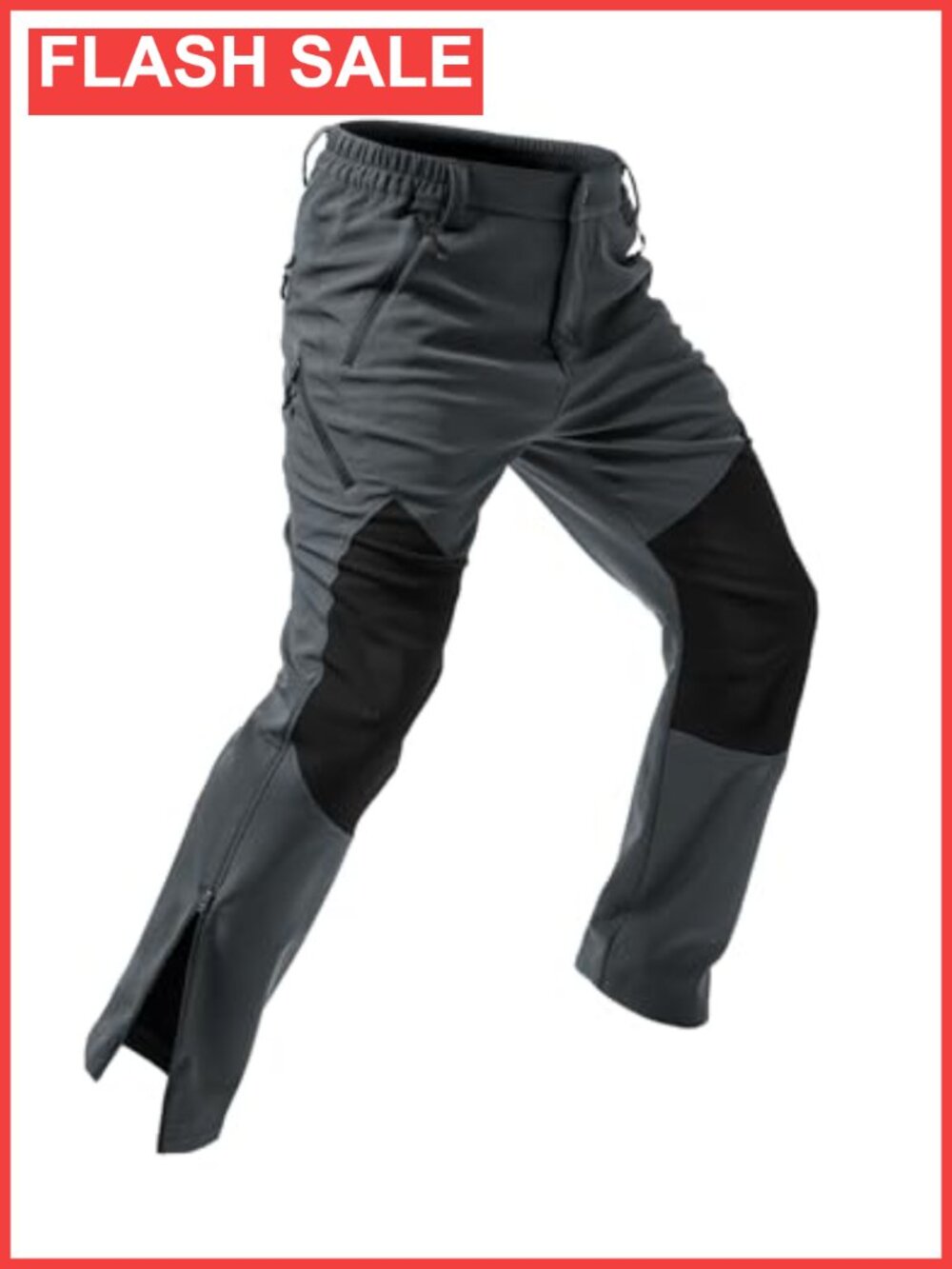 Mens Fleece Lined Hiking Pants Extended Leg Zippers 7 Pockets Winter